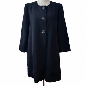 Mimmina Womens Blue Black 100% Wool 3 Button Pockets Made Italy Coat 44 (US 10)